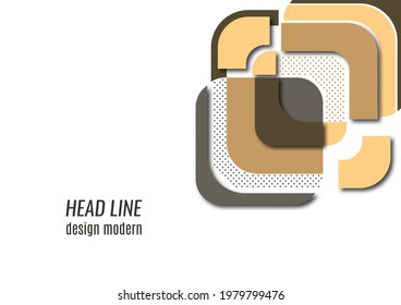 Cut squares with rounded corners and shadow, many dots. Bright geometric design for creative advertising, poster or brochure in trendy style. Vector illustration