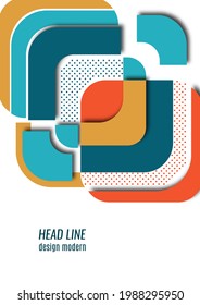 Cut squares with rounded corners and shadow, many dots. Bright geometric design for creative advertising, poster or brochure in trendy style. Vector illustration