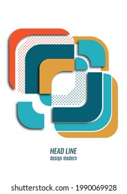 Cut squares with rounded corners and shadow, many dots. Bright geometric design for creative advertising, poster or brochure in trendy style. Vector illustration
