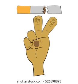 cut and stop cigarette with your hand . cigarette unhealthy and toxic