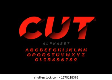 Cut style font design, alphabet letters and numbers, vector illustration