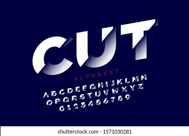 Cut style font design, alphabet letters and numbers, vector illustration