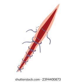 Schnittbild-Zeichenkartoon-Vektorgrafik. Chirurgische Eingriffe in der Haut. Metallwerkzeug