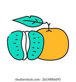cut tangerine leaf line icon vector. cut tangerine leaf sign. isolated symbol illustration