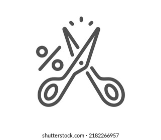 Cut tax line icon. Reduction tax rate sign. Inflation symbol. Quality design element. Linear style cut tax icon. Editable stroke. Vector