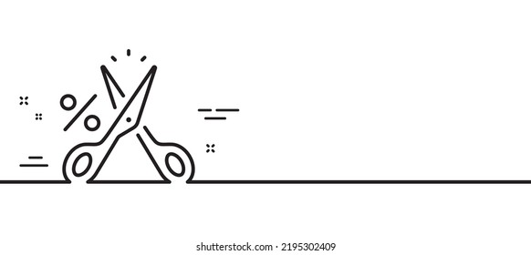 Cut tax line icon. Reduction tax rate sign. Inflation symbol. Minimal line illustration background. Cut tax line icon pattern banner. White web template concept. Vector