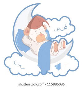 Cut Teddy Bear Sleeping on Moon