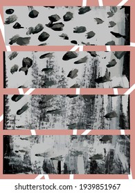 textura de corte pintada con pintura sobre un fondo de maw de color con rayas blancas. Patrón de pintura abstracta con manchas, puntos y rayas. Ataques de pincel