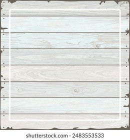 Cut timber panels square background pastel color painted distressed weathered graphic illustration. Wooden texture pattern tropical style fade condition.