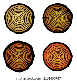 Cut tree trunk. Stump cross section. Concentric circular pattern on brown wood. Logger and Woodworking Industry Icon
