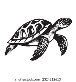 Cut turtle in cartoon, doodle style. 2d flat illustration in logo, icon style. Black and white