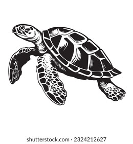 Tortuga cortada en dibujos animados, estilo garabato. 2d ilustración plana en logotipo, estilo icono. Negro y blanco