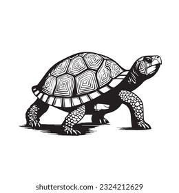 Tortuga cortada en dibujos animados, estilo garabato. 2d ilustración plana en logotipo, estilo icono. Negro y blanco