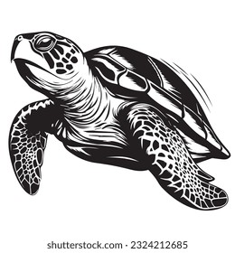 Tortuga cortada en dibujos animados, estilo garabato. 2d ilustración plana en logotipo, estilo icono. Negro y blanco