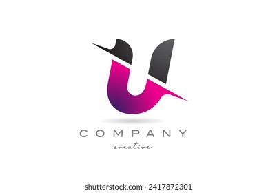 schneiden Sie U-Brief Logo Symbol Design kreative Vektorgrafik. Rosa und schwarze Vorlage für Unternehmen oder Unternehmen