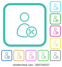 Cut user outline vivid colored flat icons in curved borders on white background