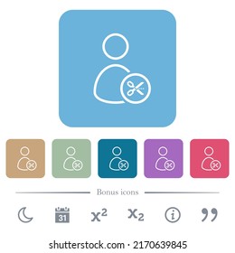 Cortar los iconos planos blancos del contorno del usuario en los fondos cuadrados redondeados de color. 6 iconos de bonificación incluidos