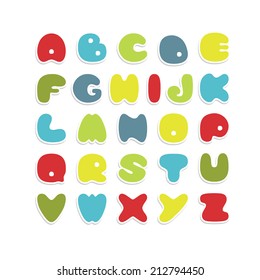 Cut vector alphabet sticker set in bright colors.  Vector illustration.