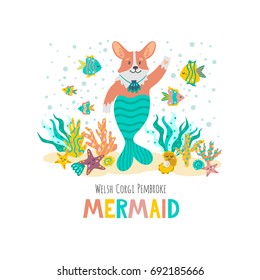 Cut vector corgi with the inscription Mermaid.