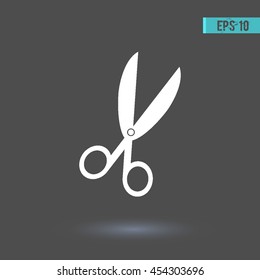 Cut vector icon. Graphic symbol for web design, logo. White glyph on a gray background. Isolated sign.