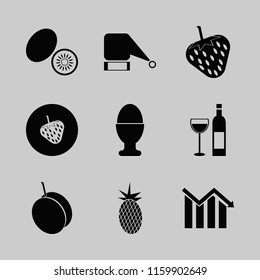 cut vector icons set. with apricot, bottle glass, kiwi and fresh pineapple in set