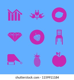cut vector icons set. with descending graph, fresh pineapple, chair and santa hat in set