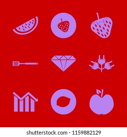 cut vector icons set. with diamond, descending graph, spatula and strawberry in set
