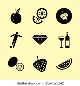 cut vector icons set. with diamond, peach, orange and football player in set