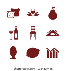 cut vector icons set. with egg cup, electric plugs, descending graph and pear in set