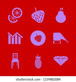 cut vector icons set. with fresh pineapple, diamond, orange and pear in set