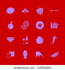 cut vector icons set. with peach, descending graph, orange and watermelon slice in set