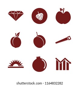 cut vector icons set. with peach, apricot, descending graph and strawberry in set
