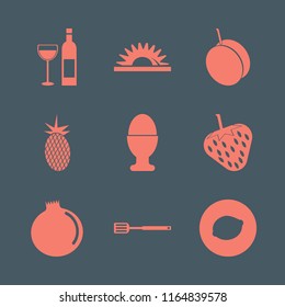 cut vector icons set. with saw, fresh pineapple, lemon and egg cup in set
