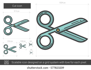 Icono de línea de vector de corte aislado en fondo blanco. Icono de línea de corte para infografía, sitio web o aplicación. Icono escalable diseñado en un sistema de cuadrícula.
