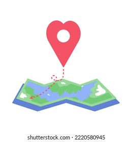 Cut Vector map with location Heart Location Pin world map lovely place	
