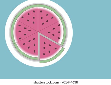Cut a watermelon piece on a light background.