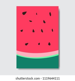 tarjeta de plantilla de sandía de corte, cartel de fruta fresca de corte en fondo blanco, póster de folleto de disposición vertical de portada de revista, diseño plano, concepto de estilo de vida saludable o dieta, ilustración vectorial