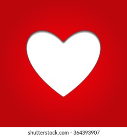 Cut white heart isolated on red background. Love vector illustration.