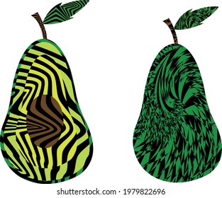 cut and whole avocado with creative patterns in op art style on white background