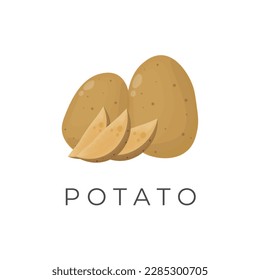 Cut And Whole Fresh Potato Root Vector Illustration Logo
