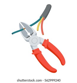 Cut wire cutters. Pliers repair tool. Electrician instruments.  Support service vector illustration isolated on white.