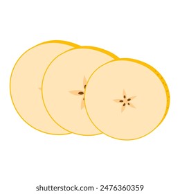 Cut yellow pear cartoon icon. Cross section of cut fresh, juicy yellow pear, slices fruit, Hand drawn trendy flat style isolated on transparent background Healthy vegetarian snack. Vector illustration