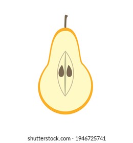 A cut yellow pear is a healthy natural fruit on an isolated background. Vector illustration.