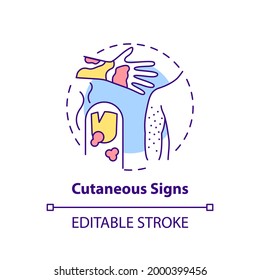 Cutaneous signs concept icon. Global pandemic idea thin line illustration. Respiratory syndrome. Dermatological manifestations. Vector isolated outline RGB color drawing. Editable stroke