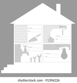 Cut-away construction company builders, plumbers, electricians, painters,