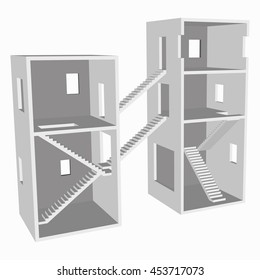 Cutaway office building 3d with stairways.Vector illustration on a white background.
