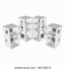 Cutaway office building 3d with stairways.Vector illustration on a white background.