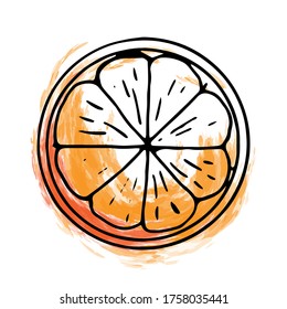 Cutaway orange, black silhouette with orange watercolor splashes .Vector graphic