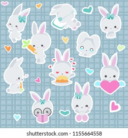 Cute 10 white Bunny Stickers 