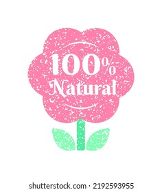 Cute 100% percent Natural chop stamp flower icon design. Use as product label, handcraft, print etc. 